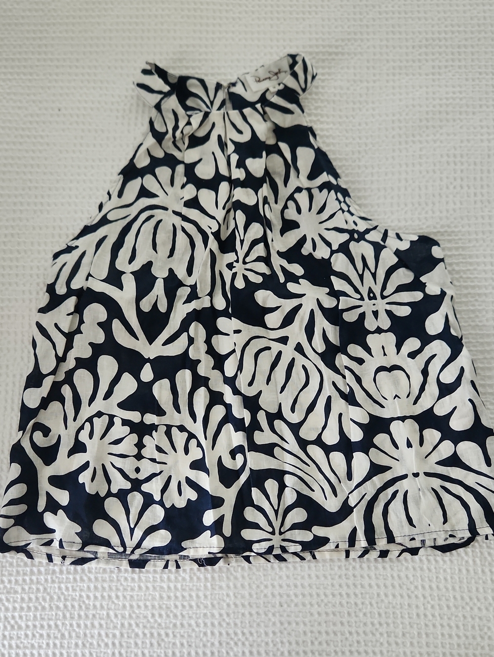 Navy & White Floral Linen Halter Top Size Medium